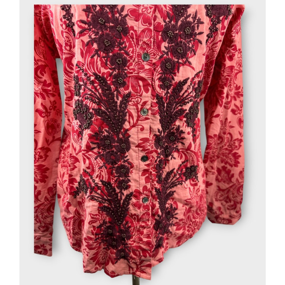 Sundance Embroidered Beaded Floral Button Up Shirt Long Sleeve Cotton XL Top - Picture 6 of 14